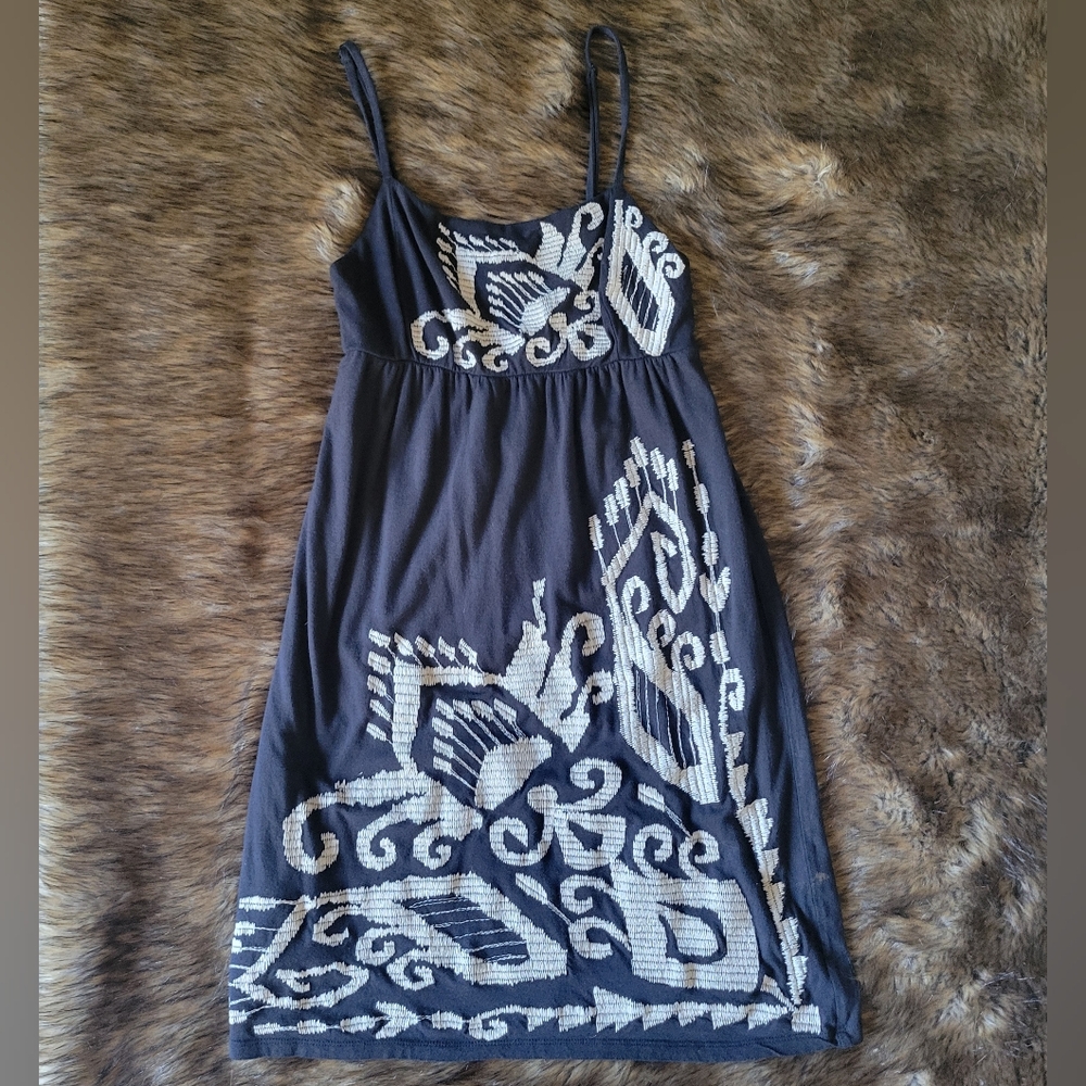 INC Embroidered Black Spaghetti Strap Dress  Mini Size S